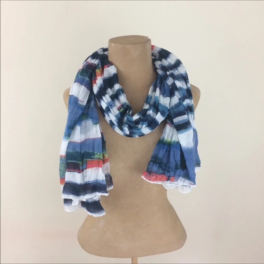 Fraas Multi Color Scarf 100% polyester Blue White NWOT